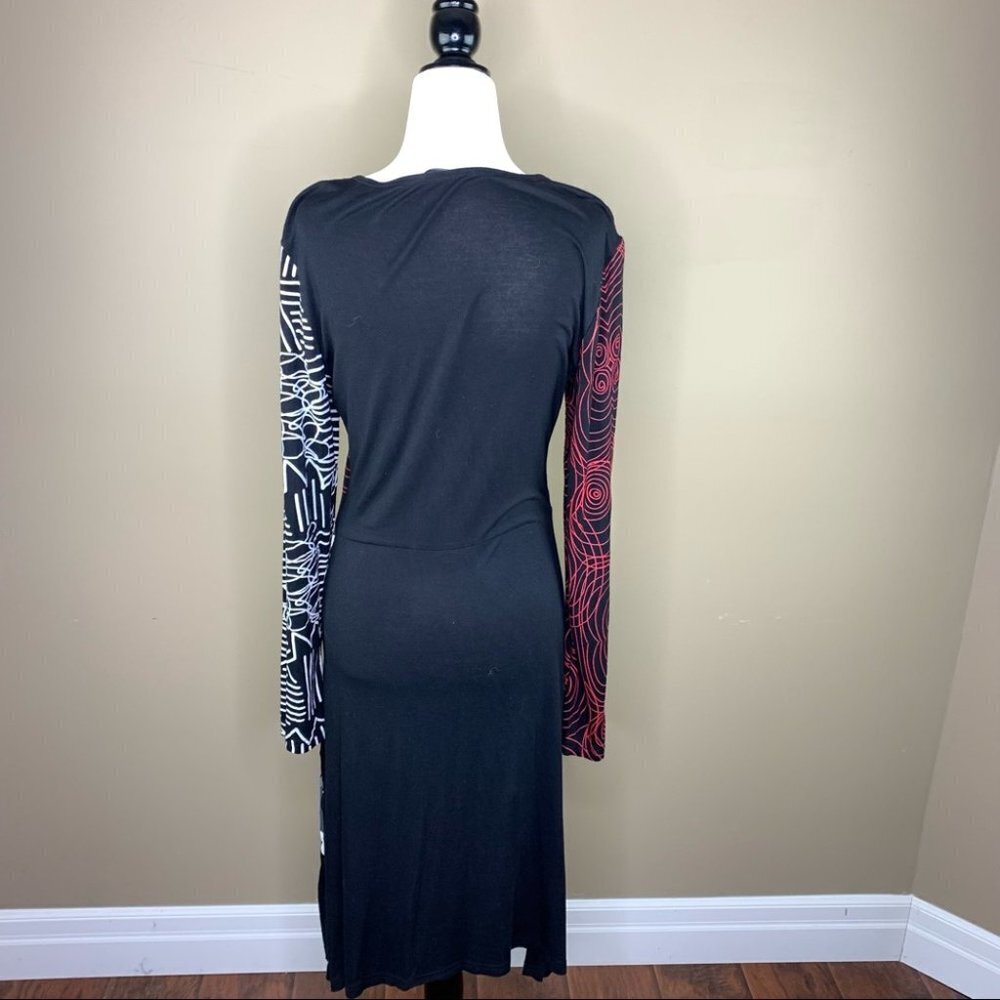 Linea Domani Jersey Knit Long Sleeve Graphic Dress Medium - Picture 2 of 9